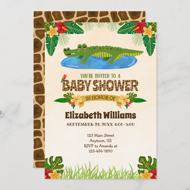 Invitación a Baby Shower de cocodrilo de ligador d (Anverso / Reverso)