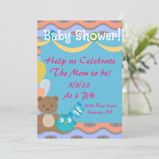 Invitación a Baby Shower de color (Anverso de pie)
