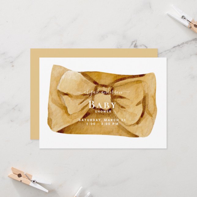Invitación a Baby Shower de color amarillo ocre (Anverso/Reverso In Situ)