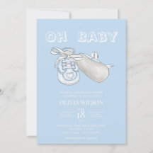 Invitación a Baby Shower de color azul bebé bootie
