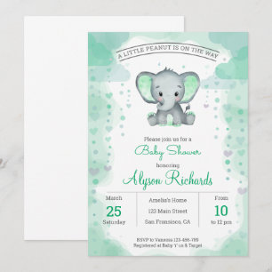 Invitación a Baby Shower de color azul elefante ve