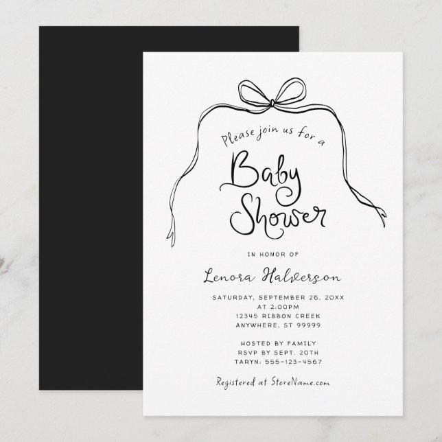 Invitación a Baby Shower de color blanco simple y  (Anverso / Reverso)
