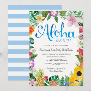 Invitación a Baby Shower de color de agua   Azul