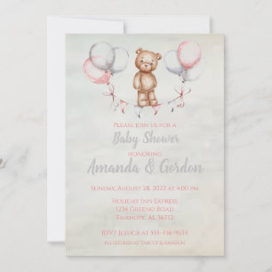 Invitación a Baby Shower de color de agua de osito