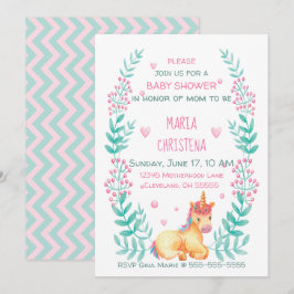 Invitación a Baby Shower de color de agua unicorni