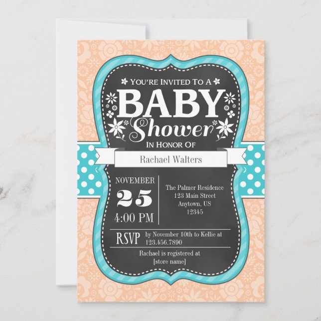 Invitación a Baby Shower de color de cartón Verde  (Anverso)