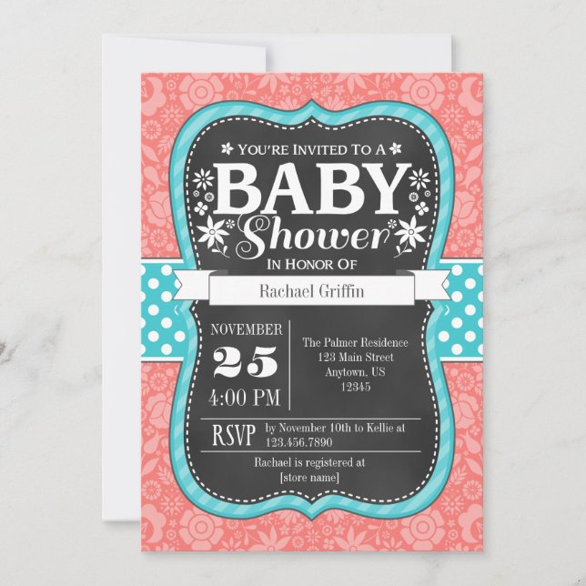 Invitación a Baby Shower de color de cartón Verde  (Anverso)
