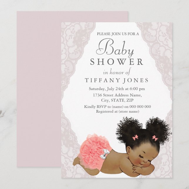 Invitación a Baby Shower de color étnico rosa (Anverso / Reverso)