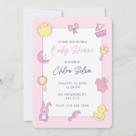 Invitación a Baby Shower de color rosa