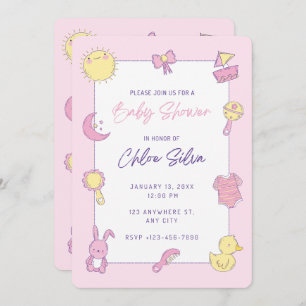 Invitación a Baby Shower de color rosa