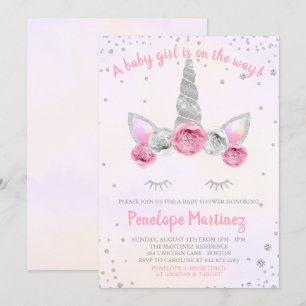 Invitación a Baby Shower de color rosa plata Unico