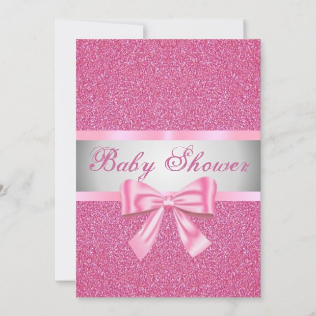 Invitación a Baby Shower de color rosa Purpurina r (Anverso)