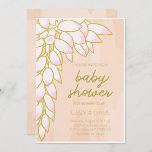 Invitación a Baby Shower de color rosa tropical fl