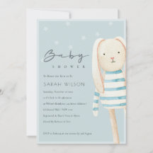 Invitación a Baby Shower de conejito gris azul Dus