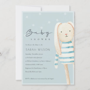 Invitación a Baby Shower de conejito gris azul Dus