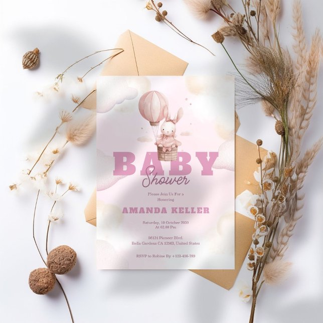 Invitación a Baby Shower de conejito rosa lindo (Subido por el creador)