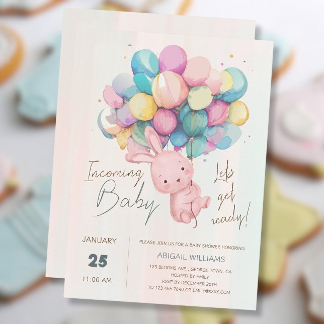 Invitación a Baby Shower de Conejo Cuto y Globos (Subido por el creador)