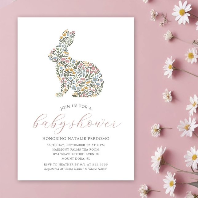 Invitación a Baby Shower de Conejo de Flores Silve (Subido por el creador)