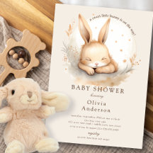 Invitación a Baby Shower de conejo de madera