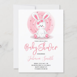 Invitación a Baby Shower de Conejo Rosa Cute