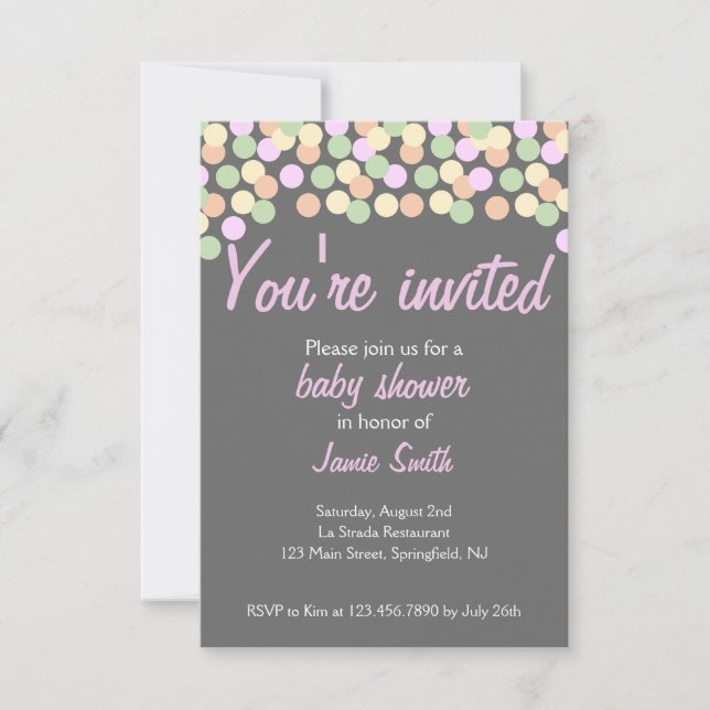 Invitación a Baby Shower de Confetti punteada (Anverso)