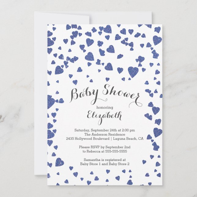 Invitación a Baby Shower de Confetti Purpurina Hea (Anverso)