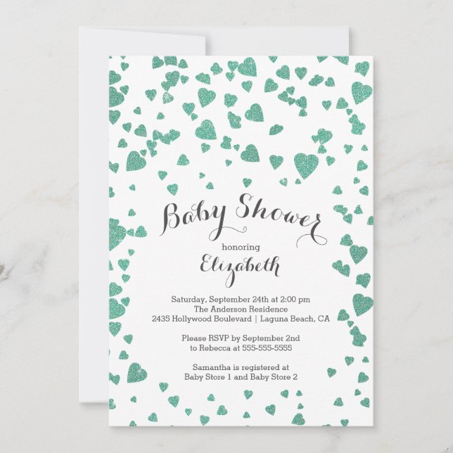 Invitación a Baby Shower de Confetti Purpurina Hea (Anverso)