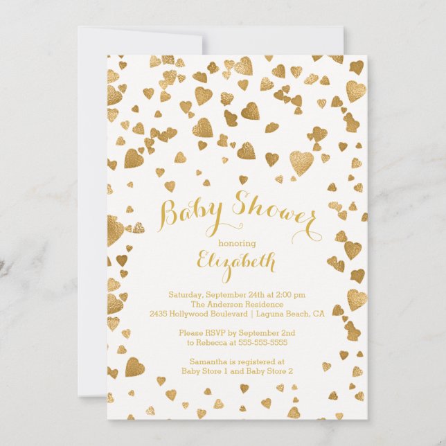 Invitación a Baby Shower de Confetti Purpurina Hea (Anverso)