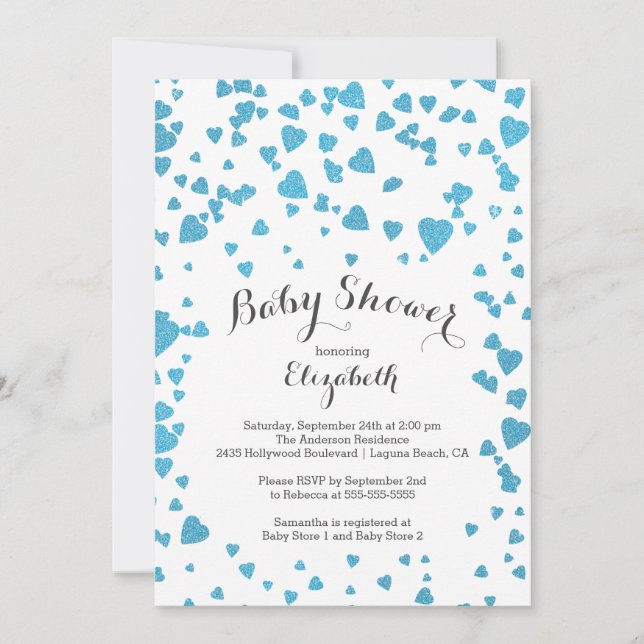 Invitación a Baby Shower de Confetti Purpurina Hea (Anverso)