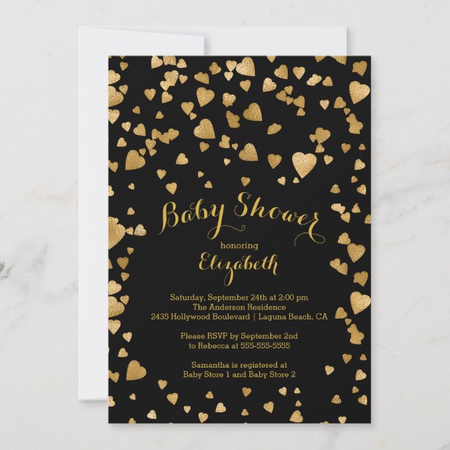 Invitación a Baby Shower de Confetti Purpurina Hea (Anverso)