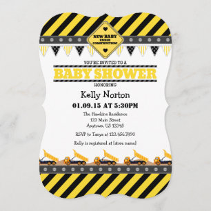 Invitación a Baby Shower de construcción amarilla