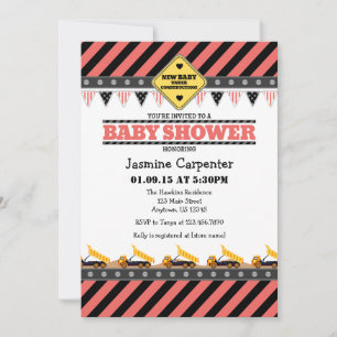Invitación a Baby Shower de construcción de coral