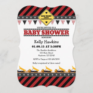 Invitación a Baby Shower de construcción roja