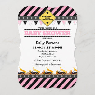 Invitación a Baby Shower de construcción rosa