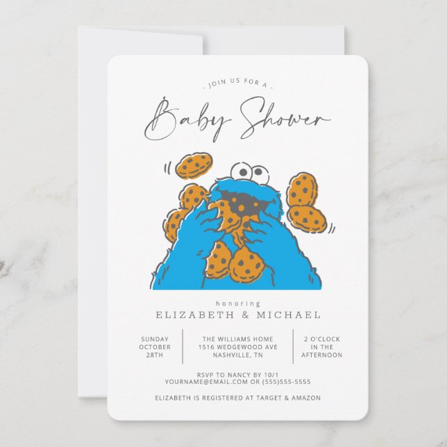 Invitación a Baby Shower de Cookie Monster (Anverso)