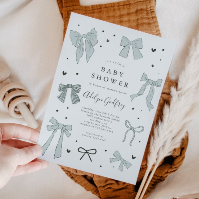 Invitación a Baby Shower de Coquette Bow Blue (Subido por el creador)
