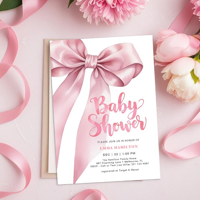 Invitación a Baby Shower de Coquette Bow - Elegant (Baby Shower Invite)