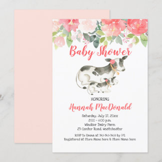 Invitación a Baby Shower de coral rosa de flores d