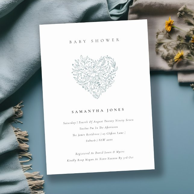 Invitación a Baby Shower de Corazón Floral Azul Du (Subido por el creador)