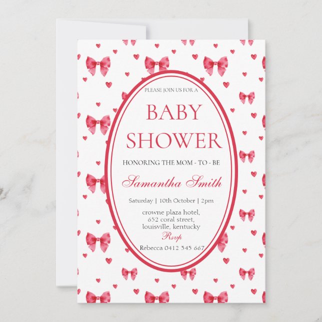 Invitación a Baby Shower de corazón y reverencia (Anverso)