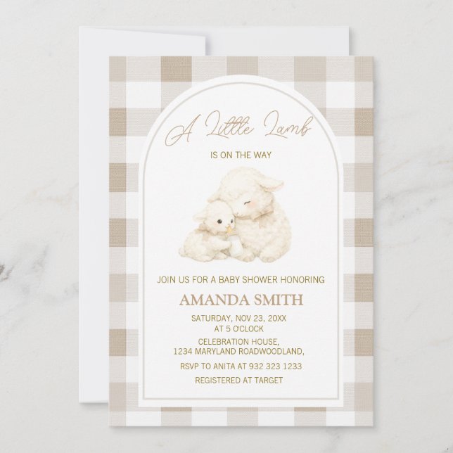 Invitación a baby shower de Corderito Neutral (Anverso)
