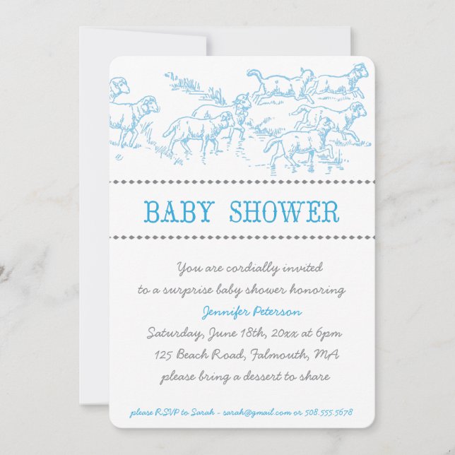 Invitación a Baby Shower de Cordero Azul (Anverso)