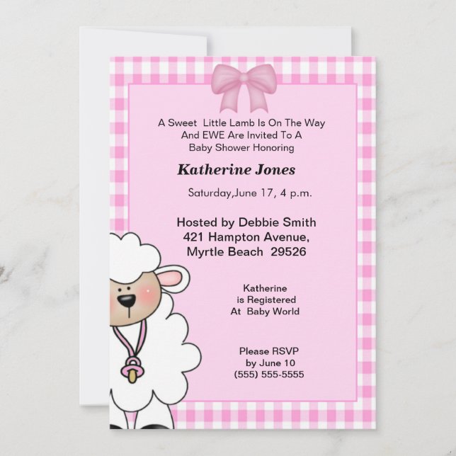 Invitación a Baby Shower de cordero Chica lindo (Anverso)