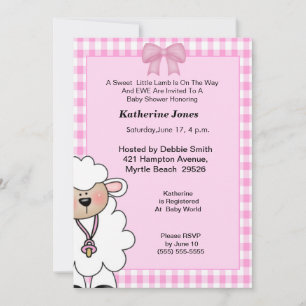 Invitación a Baby Shower de cordero Chica lindo