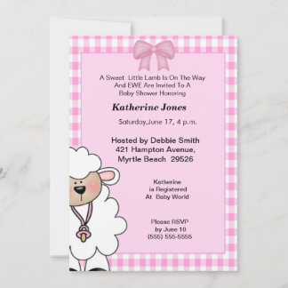 Invitación a Baby Shower de cordero Chica lindo