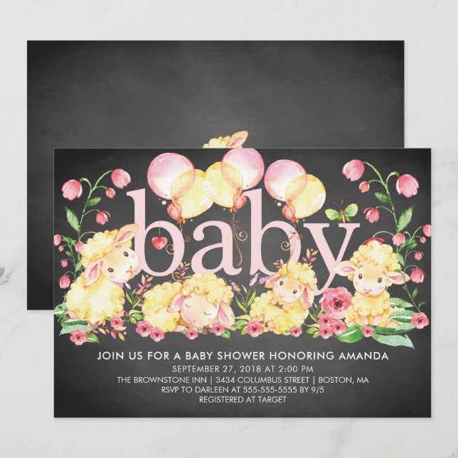 Invitación a Baby Shower de cordero dulce (Anverso / Reverso)
