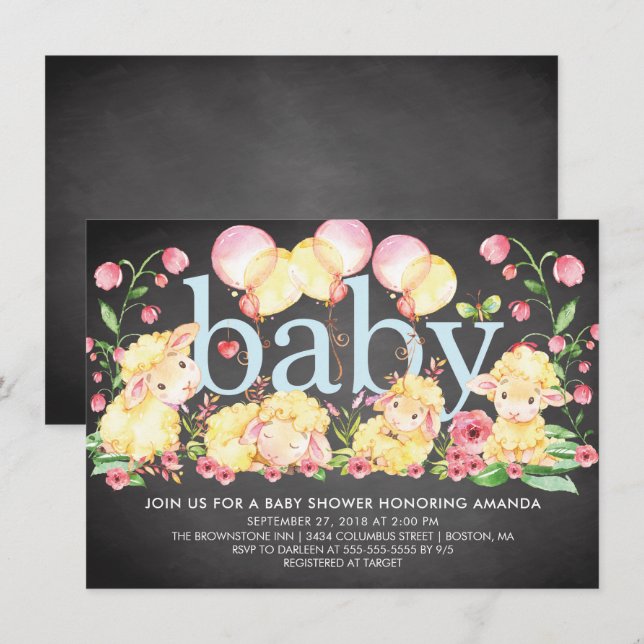 Invitación a Baby Shower de cordero dulce (Anverso / Reverso)