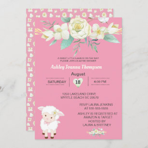 Invitación a Baby Shower de cordero floral para Ch