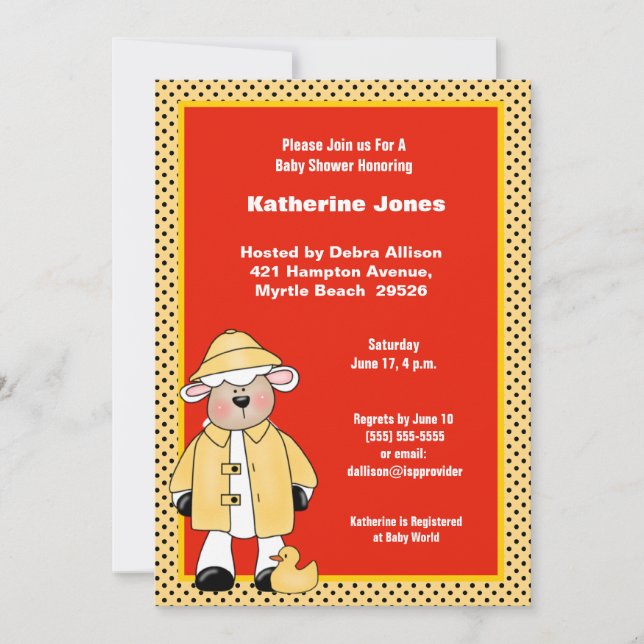 Invitación a Baby Shower de cordero y dudoso (Anverso)
