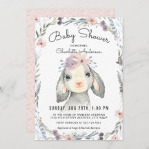 Invitación a Baby Shower de cordero y flores